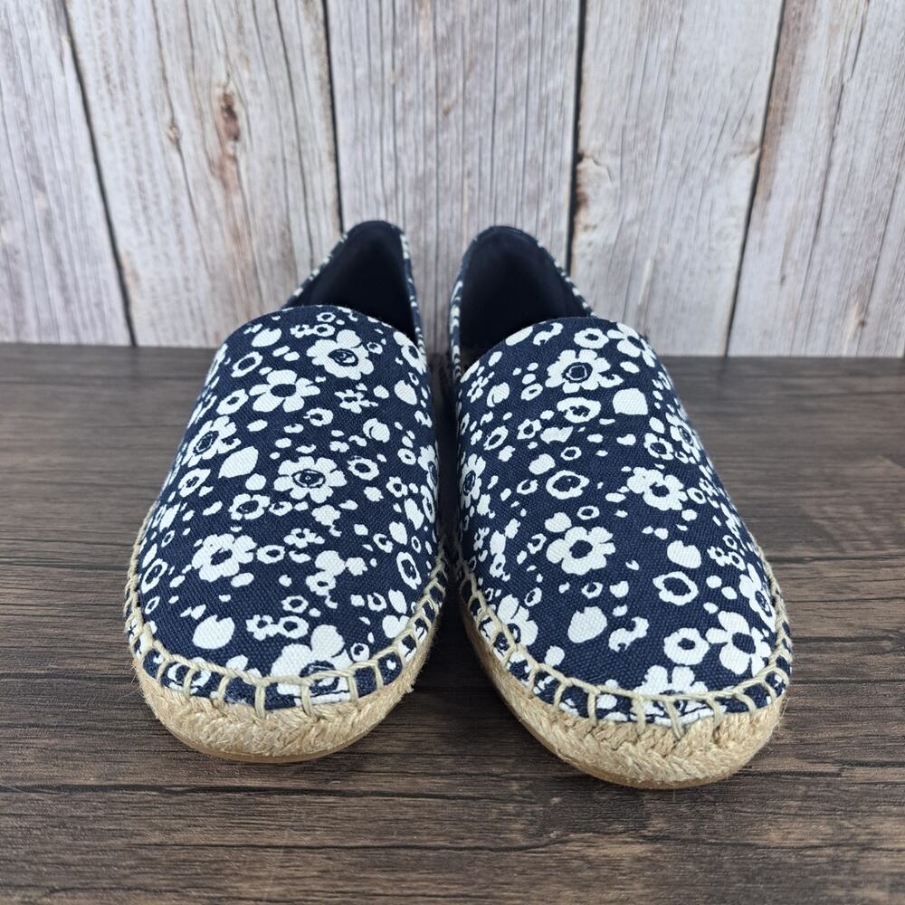 Tory Burch Risa Espadrille Slip On Loafer Women's Sz 9 Navy Ivory Lovers Floral - Picture 2 of 10